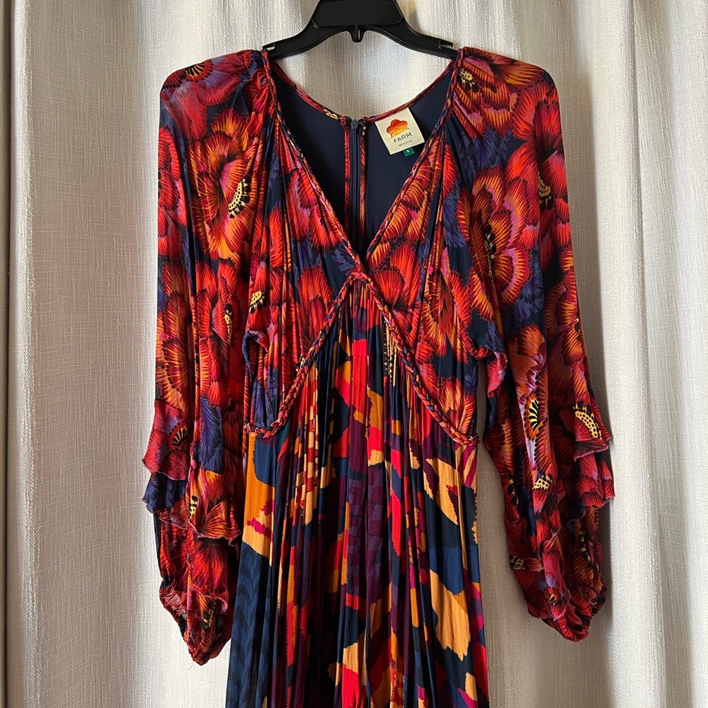 FARM Rio Red Blue Abstract Patches Maxi Dress - Picture 7 of 12